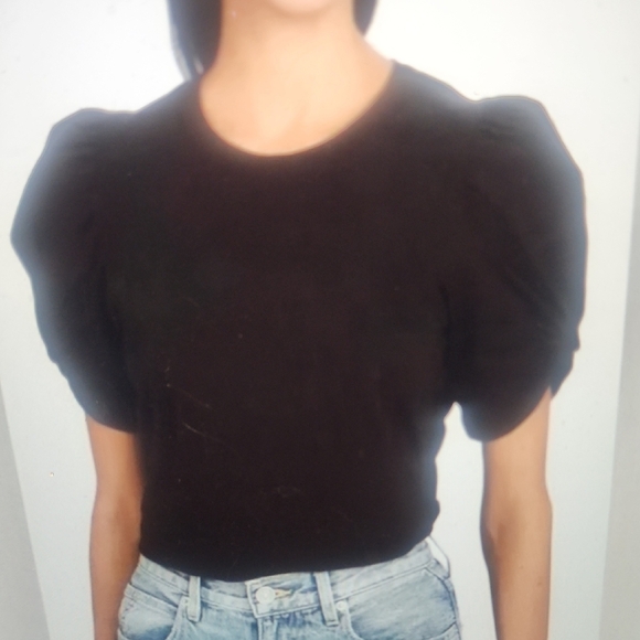 A.L.C. Black Puff Sleeve Kati Black Tee Size S $135 - Picture 5 of 5